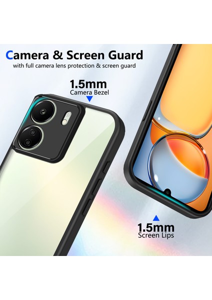 Xiaomi Redmi 13C 4g/poco C65,IÇIN Laimtop Kılıf, Kamera Lens Korumalı Hibrit 2'si 1 Arada Şeffaf Kılıf-Siyah (Yurt Dışından) modelleri