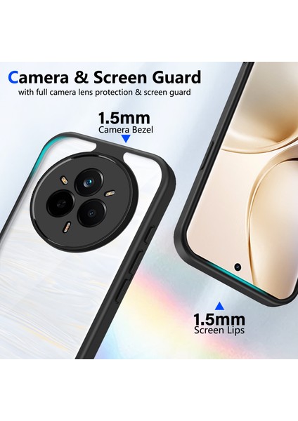 Realme 14 Pro Plus,için Laimtop Kılıf, Kamera Lens Korumalı Hibrit 2'si 1 Arada Şeffaf Kılıf-Siyah (Yurt Dışından) modelleri