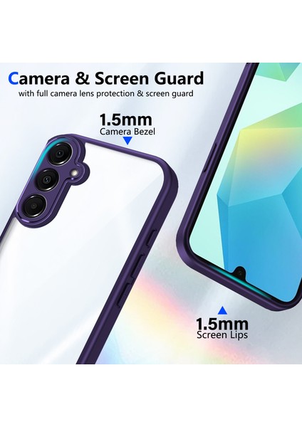 Samsung Galaxy M35,IÇIN Laimtop Kılıf, Kamera Lens Korumalı Hibrit 2'si 1 Arada Şeffaf Kılıf-Mor (Yurt Dışından) modelleri