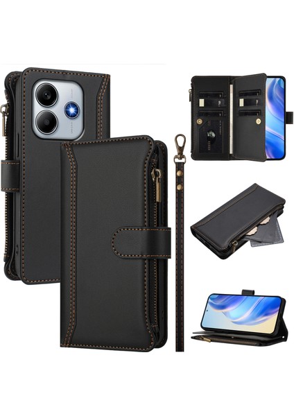 Xiaomi Redmi Note 14 5g/poco M7 Pro 5g Için Laimtop Kılıfı, Kart Tutuculu Fermuarlı Cüzdanlı Deri Kapaklı Kılıf-Siyah (Yurt Dışından)