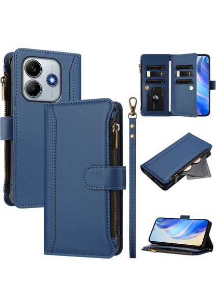 Xiaomi Redmi Note 14 5g/poco M7 Pro 5g Için Laimtop Kılıfı, Kart Tutuculu Fermuarlı Cüzdanlı Deri Kapaklı Kılıf-Mavi (Yurt Dışından)