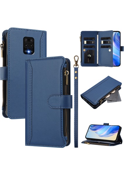 Xiaomi Redmi Note 9s/note 9 Pro/note 9 Pro Max Için Laimtop Kılıfı, Kart Tutuculu Fermuarlı Cüzdanlı Deri Kapaklı Kılıf-Mavi (Yurt Dışından)
