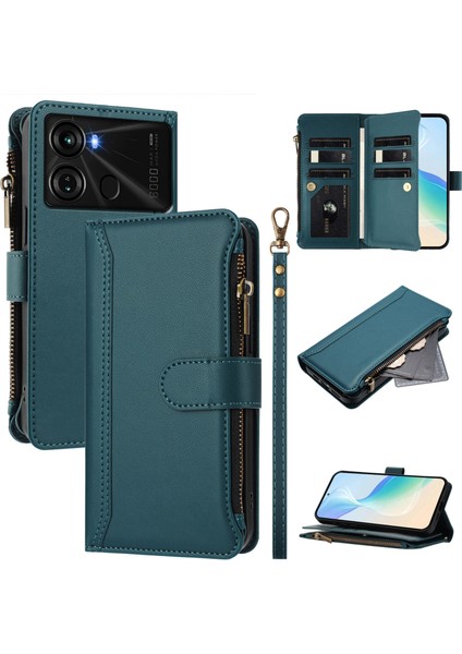 Itel P40 Için Laimtop Kılıfı, Kart Tutuculu Fermuarlı Cüzdanlı Deri Kapaklı Kılıf-Yeşil (Yurt Dışından)