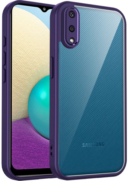 Samsung Galaxy A02/M02,IÇIN Laimtop Kılıf, Kamera Lens Korumalı Hibrit 2'si 1 Arada Şeffaf Kılıf-Mor (Yurt Dışından)