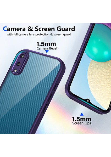 Samsung Galaxy A02/M02,IÇIN Laimtop Kılıf, Kamera Lens Korumalı Hibrit 2'si 1 Arada Şeffaf Kılıf-Mor (Yurt Dışından) modelleri