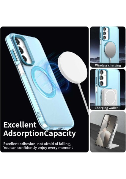 Samsung Galaxy M35,IÇIN Laimtop Kılıf, Manyetik Yarı Saydam Mat Arka Kapak, Darbeye Dayanıklı Kılıf-Mavi (Yurt Dışından) modelleri
