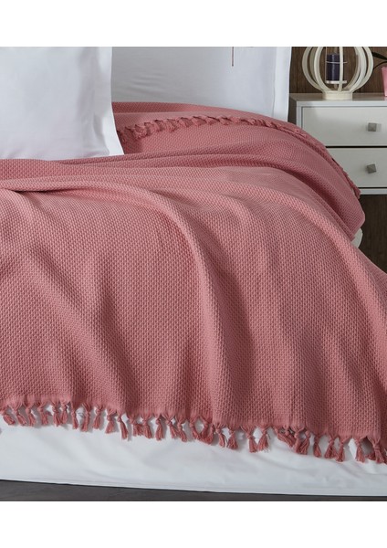 %100 Pamuk Pike Yaz/kış 4 Mevsim Kullanılabilir Yumuşacık Waffle Petek Pike Çift Kişilik Pembe