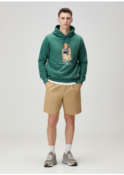 Yeşil Kapüşonlu Logo Baskılı Sweatshirt
