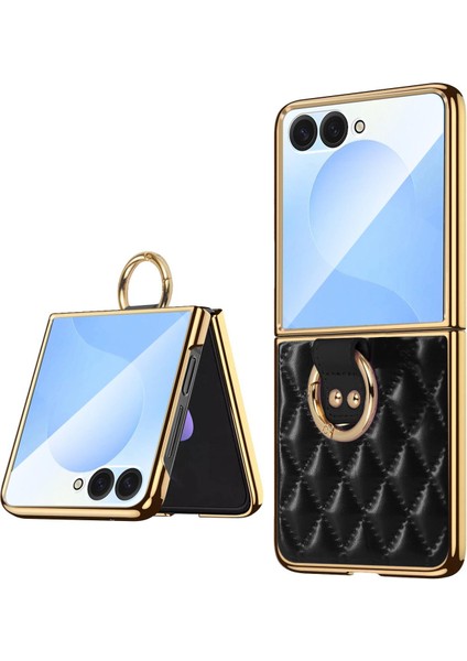Samsung Galaxy Z Flip7 Için Metal Halka Pu Telefon Kılıfı (Yurt Dışından)