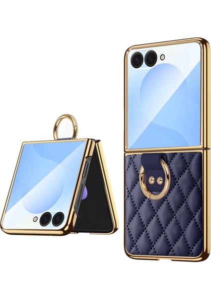 Samsung Galaxy Z Flip7 Için Metal Halka Pu Telefon Kılıfı (Yurt Dışından)