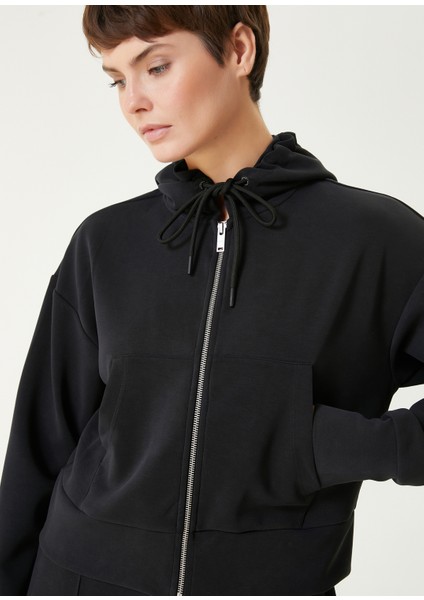 Siyah Kapüşonlu Fermuarlı Sweatshirt fiyatları