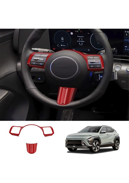 Araba Direksiyon Simidi Düğmesi Dekorasyon Kapağı Hyundai Kona 2024+ Araç Aksesuarları Için Trim Aksesuarları Kırmızı (Yurt Dışından) modelleri