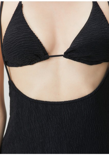 Siyah Bikini Üstlü Midi Elbise