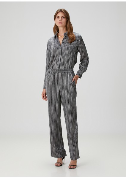 Gri Siyah Monogram Saten Pantolon