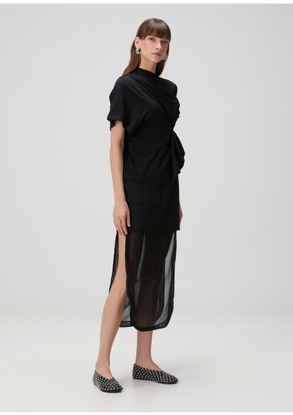 Siyah Asimetrik Drapeli Bluz fiyatları