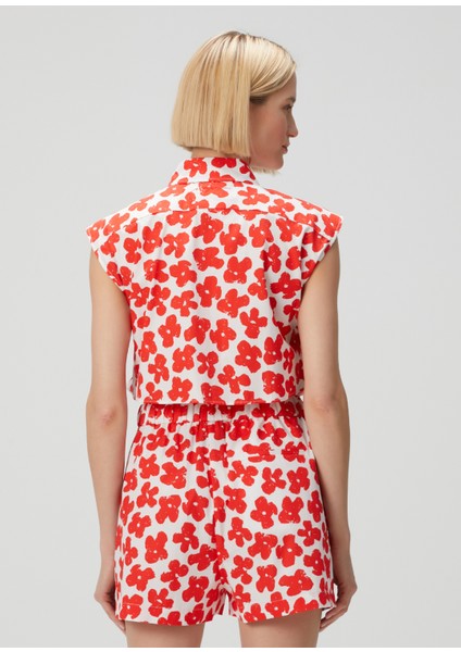 Kırmızı Çiçekli Crop Poplin Gömlek fırsatları
