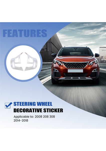 3pcs/set Araba Direksiyon Simidi Dekorasyon Kapağı Trim Sticker Peugeot 2008 208 308 2014-2018 Mat Gümüş (Yurt Dışından) indirimleri