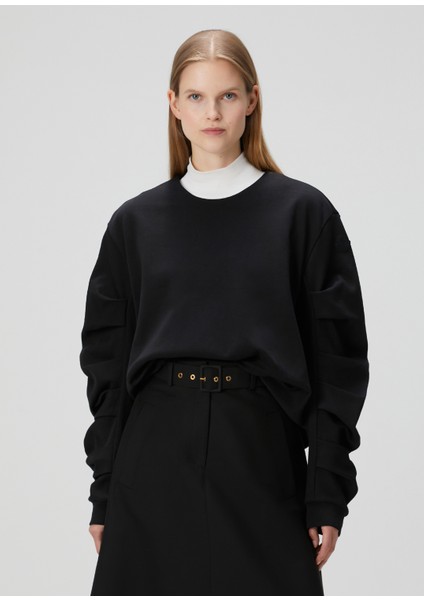 Siyah Pile Detaylı Sweatshirt