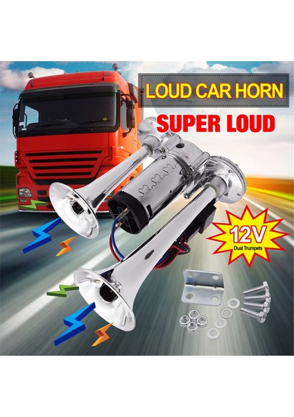 12V Çift Trompet Boynuz Araba Hava Boynuzu Süper Yüksek Sesli Elektrikli Solenoid Valf Arabası Elektrik Hava Boynuzu Araba Tekne Hoparlör (Yurt Dışından) fiyatları