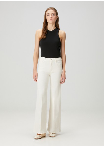 Krem Wide Leg Jean Pantolon