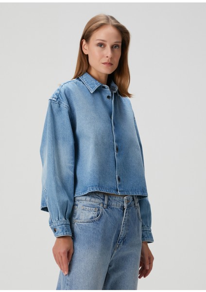 Sam Açık Mavi Crop Denim Gömlek modelleri