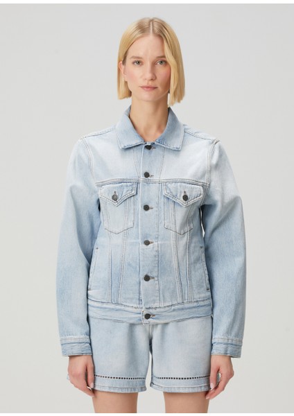 Mavi Nakışlı Denim Ceket modelleri