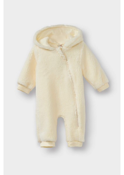 Kız Bebek Yenidoğan Kapüşonlu Fermuarlı Pelüş Tulum D6019A525WN