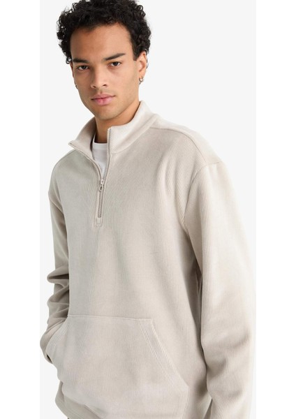 Regular Fit Dik Yaka Yarım Fermuarlı Kadife Sweatshirt F2352AX25WN modelleri