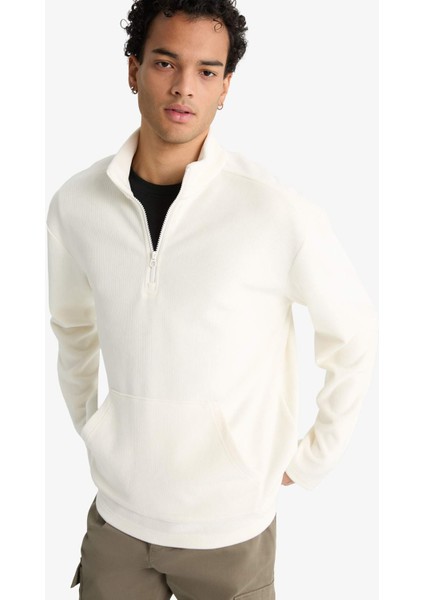 Regular Fit Dik Yaka Yarım Fermuarlı Kadife Sweatshirt F2352AX25WN