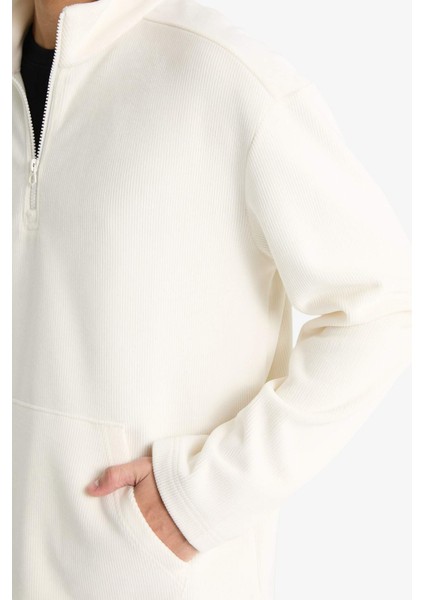 Regular Fit Dik Yaka Yarım Fermuarlı Kadife Sweatshirt F2352AX25WN indirimleri