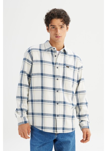 %100 Pamuk Relaxed Fit Rahat Kesim Klasik Yaka Ekose Cepli Gömlek