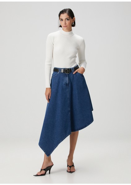 Mavi Asimetrik Denim Etek