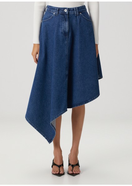 Mavi Asimetrik Denim Etek modelleri