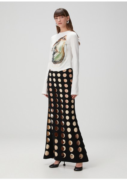 Siyah Ten Kesim Detaylı Maksi Etek