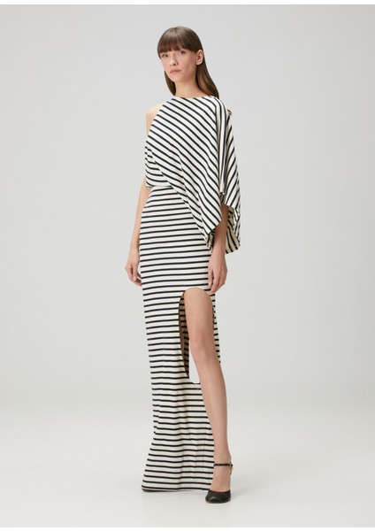 Lacivert Ekru Maksi Organik Pamuk Jersey Elbise fiyatları