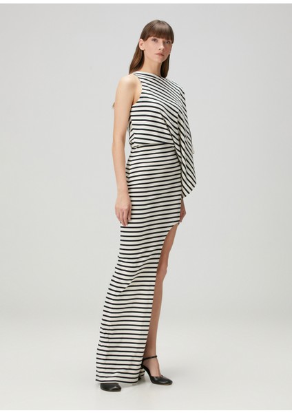 Lacivert Ekru Maksi Organik Pamuk Jersey Elbise modelleri