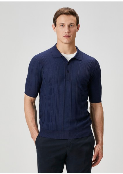 Lacivert Polo Yaka Yün Triko