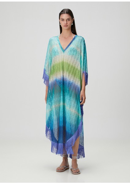 Mavi Zikzak Desenli Kaftan