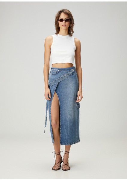 Mavi Midi Denim Etek