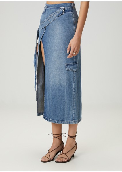 Mavi Midi Denim Etek modelleri