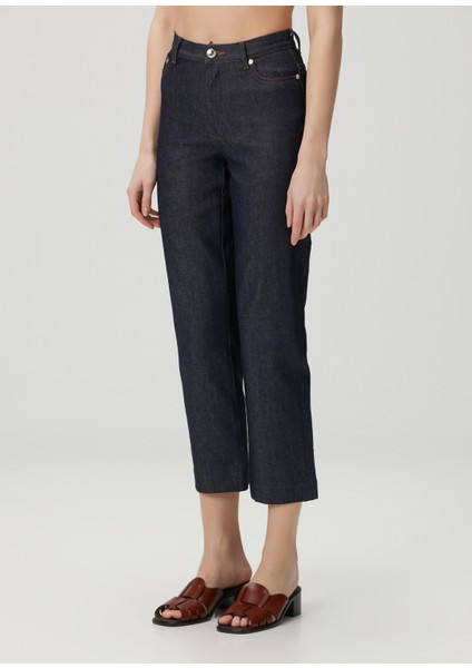 New Sailor Lacivert Crop Straight Jean Pantolon modelleri