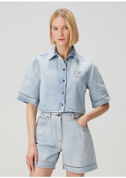 Mavi Crop Denim Gömlek