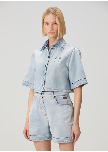 Mavi Crop Denim Gömlek modelleri