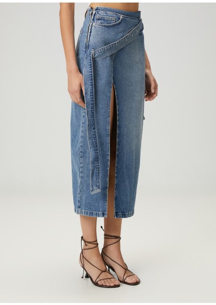Mavi Midi Denim Etek fırsatları