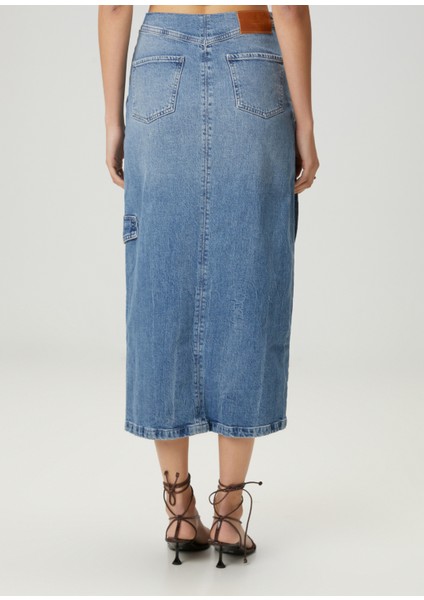 Mavi Midi Denim Etek indirimleri