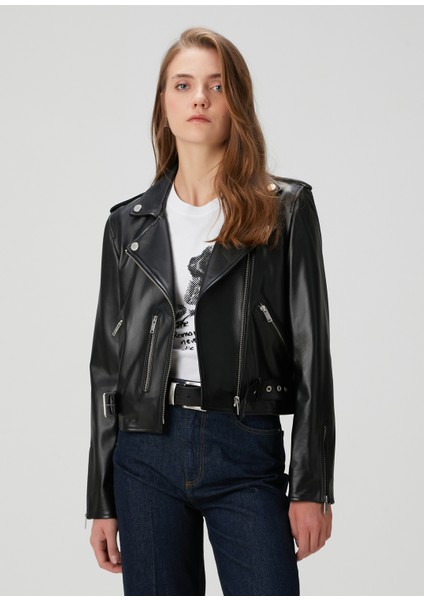 Siyah Biker Deri Mont modelleri