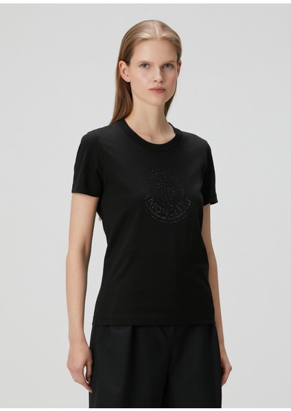 Siyah Taşlı Logolu T-Shirt modelleri