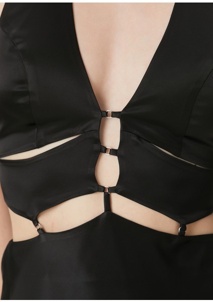 Siyah Cut Out Maksi Abiye Elbise indirimleri
