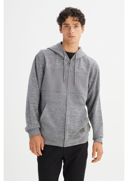 Regular Fit Normal Kesim Kapüşonlu Cepli Içi Polarlı Fermuarlı Sweatshirt