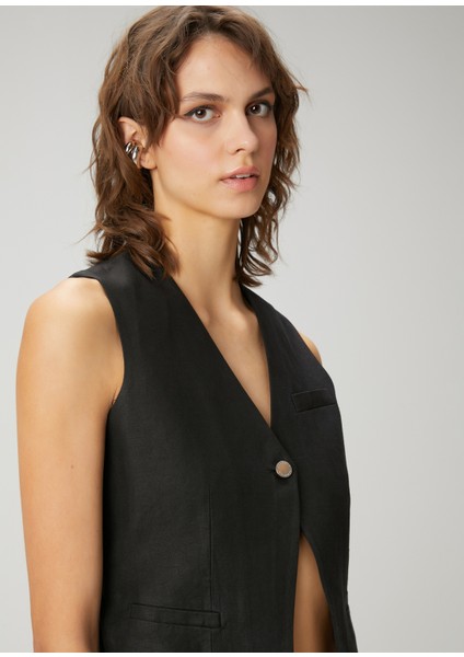 Siyah Keten Yelek modelleri